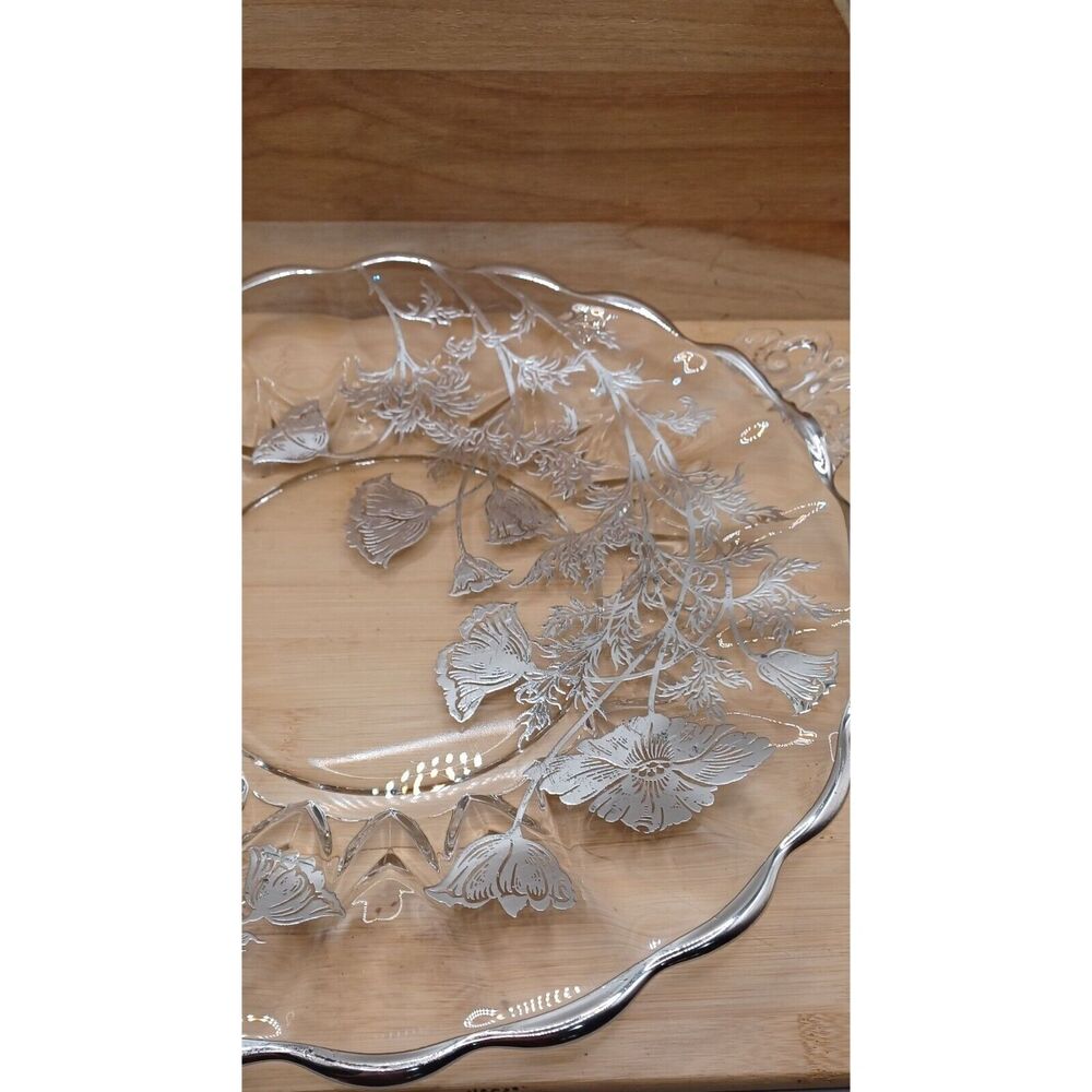 Vintage Silver City Flanders Poppy Overlay Glass 11" Cake Plate - Picture 9 of 14